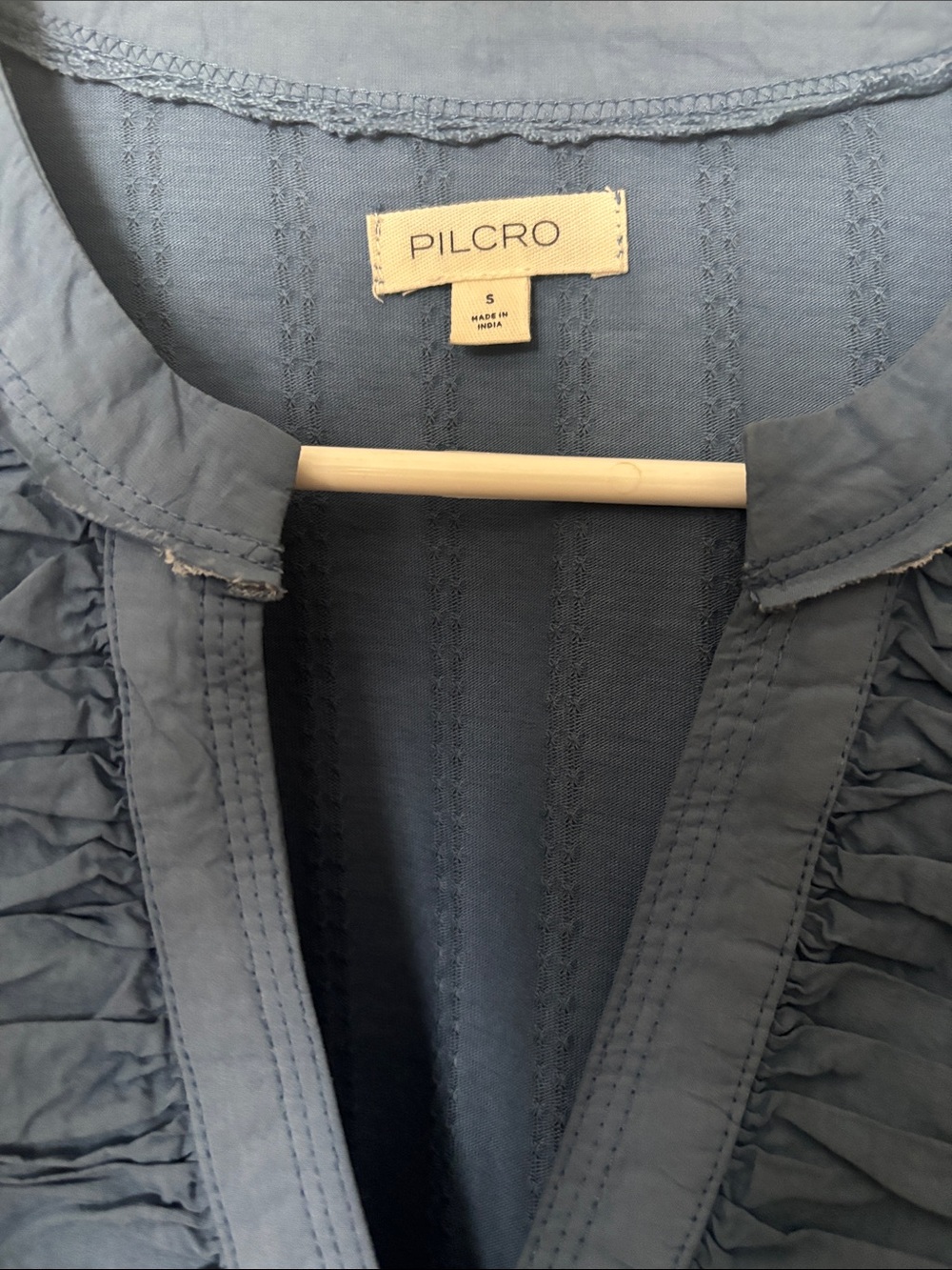 Pilcro Slate Blue Ruffle-Front Button Blouse - Picture 2 of 4